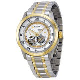 Bulova BVA Skeleton Silver Dial Two Tone Steel Strap Watch for Men - 98A123 Authentic Buy Shop Now