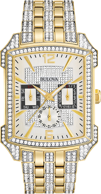 Bulova Crystal Chronograph White Dial Two Tone Steel Strap Watch for Men - 98C109 Authentic Buy Shop Now