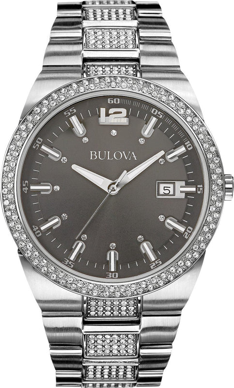 Bulova Crystal Collection Brown Dial Silver Steel Strap Watch for Men - 96B221 Authentic Buy Shop Now