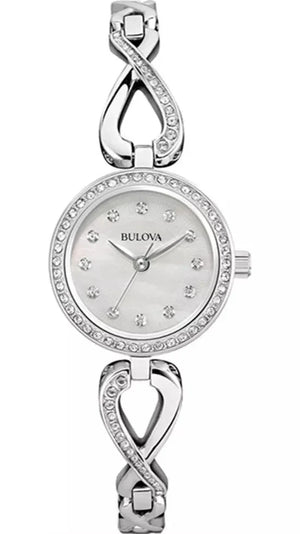 Bulova Crystals Quartz Mother of Pearl Dial Silver Steel Strap Watch for Women - 96X129 Authentic Buy Shop Now