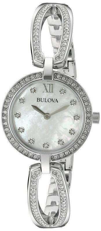 Bulova Crystal Collection Mother of Pearl Dial Silver Steel Strap Watch for Women - 96L223 Authentic Buy Shop Now