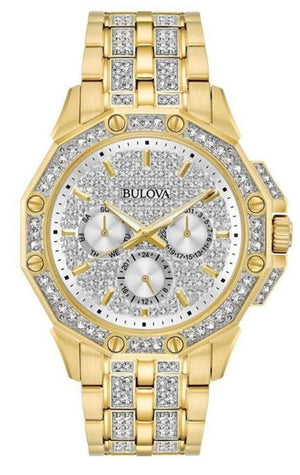 Bulova Crystal Collection Octova White Dial Gold Steel Strap Watch for Men - 98C126 Authentic Buy Shop Now