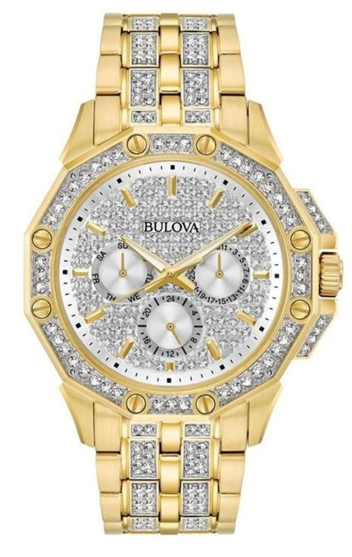 Bulova Crystal Collection Octova White Dial Gold Steel Strap Watch for Men - 98C126 Authentic Buy Shop Now