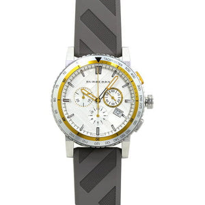 Burberry Belt Chronograph Silver Dial Brown Rubber Strap Watch For Men - BU9811 Authentic Buy Shop Now