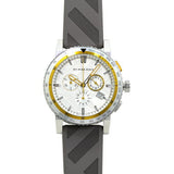 Burberry Belt Chronograph Silver Dial Brown Rubber Strap Watch For Men - BU9811 Authentic Buy Shop Now