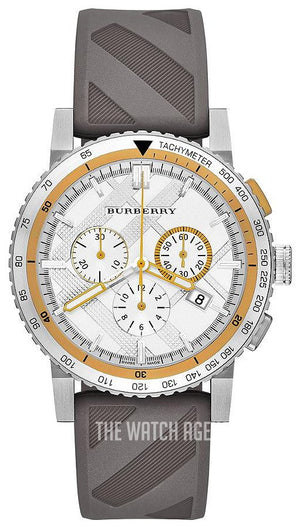 Burberry Belt Chronograph Silver Dial Brown Rubber Strap Watch For Men - BU9811 Authentic Buy Shop Now