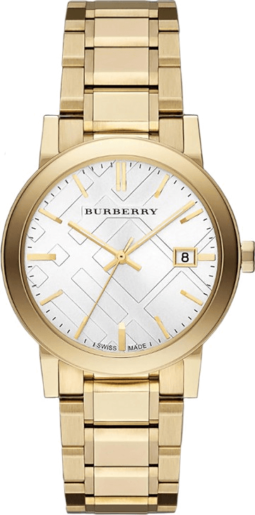 Burberry The City Silver Dial Gold Steel Strap Unisex Watch - BU9003 Authentic Buy Shop Now