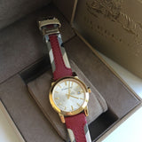 Burberry Heritage Nova Gold Dial Haymarket Red Leather Strap Watch for Women - BU9111 Authentic Buy Shop Now