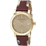 Burberry Heritage Nova Gold Dial Haymarket Red Leather Strap Watch for Women - BU9111 Authentic Buy Shop Now