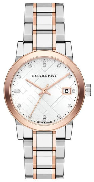Burberry The City Diamonds White Dial Two Tone Steel Strap Watch for Women - BU9127 Authentic Buy Shop Now