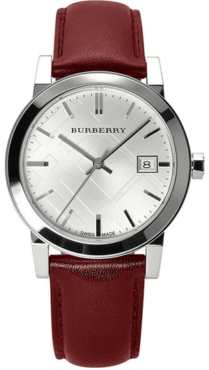 Burberry The City Silver Dial Red Leather Strap Watch for Women - BU9129 Authentic Buy Shop Now