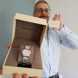 Burberry The City Diamonds Pink Dial Silver Steel Strap Watch for Women - BU9223 Authentic Buy Shop Now