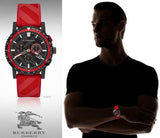 Burberry The City Chronograph Black Dial Red Rubber Strap Watch For Men - BU9805 Authentic Buy Shop Now