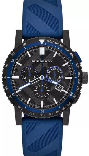 Burberry The City Sport Chronograph Black Dial Blue Rubber Strap Watch For Men - BU9807 Authentic Buy Shop Now