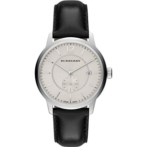 Burberry The Classic Horseferry Beige Dial Black Leather Strap Watch for Men - BU10000 Authentic Buy Shop Now