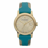 Burberry Heritage Gold Dial Blue Leather Strap Watch for Women - BU9112 Authentic Buy Shop Now