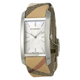 Burberry The Pioneer Silver Dial Haymarket Beige Leather Strap Watch for Women - BU9406 Authentic Buy Shop Now