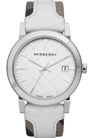 Burberry The City Silver Dial White Leather Strap Watch for Women - BU9019 Authentic Buy Shop Now
