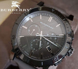 Burberry The City Chronograph Ion Plated Grey Dial Grey Leather Strap Watch for Men - BU9384 Authentic Buy Shop Now