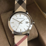 Burberry The City Nova Silver Dial White Leather Strap Watch for Women - BU9022 Authentic Buy Shop Now