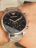 Emporio Armani Luigi Black Dial Silver Steel Strap Watch For Men - AR1894 Authentic Buy Shop Now