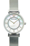 Emporio Armani Gianni T-Bar Quartz Mother of Pearl Dial Silver Mesh Bracelet Watch For Women - AR11319 Authentic Buy Shop Now