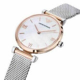 Emporio Armani Retro Mother of Pearl Dial Silver Mesh Bracelet Watch For Women - AR2067 Authentic Buy Shop Now