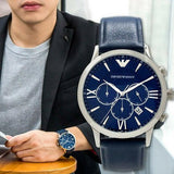 Emporio Armani Giovanni T Bar Chronograph Quartz Blue Dial Blue Leather Strap Watch For Men - AR11226 Authentic Buy Shop Now