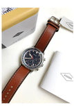 Fossil Goodwin Chronograph Blue Dial Brown Leather Strap Watch for Men - FS5414 Authentic Buy Shop Now