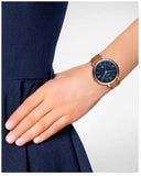 Fossil Jacqueline Three Hand Date Luggage Blue Dial Brown Leather Strap Watch for Women - ES4274 Authentic Buy Shop Now