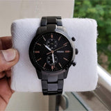 Fossil Townsman Chronograph Black Dial Black Steel Strap Watch for Men - FS5379 Authentic Buy Shop Now