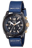 Fossil Modern Machine Chronograph Black Dial Blue Leather Strap Watch for Men - FS5066 Authentic Buy Shop Now
