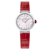 Bvlgari Lvcea Intarsio Diamonds Mother of Pearl Pink Dial Red Leather Strap Watch for Women - LVCEA103619 Authentic Buy Shop Now