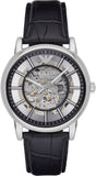 Emporio Armani Luigi Silver Skeleton Dial Black Leather Strap Watch For Men - AR1981 Authentic Buy Shop Now