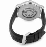 Emporio Armani Meccanico Silver Skeleton Dial Black Leather Watch For Men - AR1997 Authentic Buy Shop Now