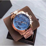 Michael Kors Runway Stop Hunger Quartz Blue Dial Rose Gold Steel Strap Watch For Men - MK8358 Authentic Buy Shop Now