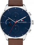Tommy Hilfiger Chase Chronograph Grey Dial Brown Leather Strap Watch For Men - 1791487 Authentic Buy Shop Now