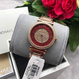 Michael Kors Caitlin Red Dial Rose Gold Stainless Steel Strap Watch for Women - MK3377 Authentic Buy Shop Now
