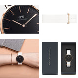 Daniel Wellington Classic Dover Black Dial White Nylon Strap Watch For Women - DW00100310 Authentic Buy Shop Now
