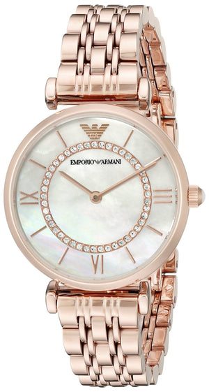 Emporio Armani Gianni T Bar Mother of Pearl Rose Gold Stainless Steel Strap Watch For Women - AR1909 Authentic Buy Shop Now
