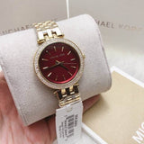 Michael Kors Darci Quartz Mother of Pearl Red Dial Gold Steel Strap Watch For Women - MK3583 Authentic Buy Shop Now