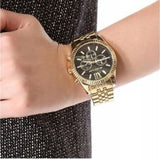 Michael Kors Lexington Chronograph Black Dial Gold Steel Strap Watch for Men - MK8286 Authentic Buy Shop Now