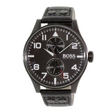 Hugo Boss Aeroliner Chronograph Black Dial Black Leather Strap Watch For Men - 1513086 Authentic Buy Shop Now