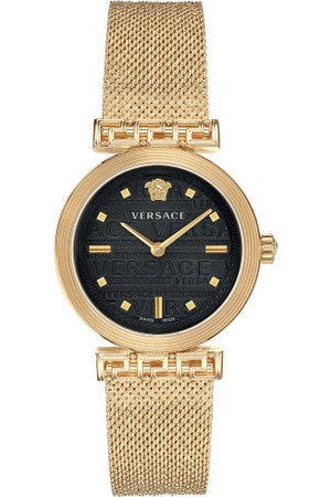 Versace Meander Black Dial Gold Mesh Bracelet Watch for Women - VELW00720 Authentic Buy Shop Now