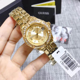 Guess Dazzling Diamonds Gold Dial Gold Steel Strap Watch for Women - W85110L1 Authentic Buy Shop Now