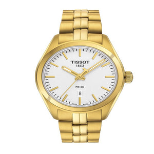 Tissot T Classic PR 100 Lady White Dial Gold Steel Strap Watch for Women - T101.210.33.031.00 Authentic Buy Shop Now