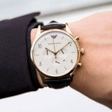 Emporio Armani Classic Chronograph White Dial Black Leather Strap Watch For Men - AR1892 Authentic Buy Shop Now