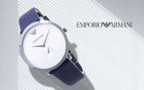 Emporio Armani Modern Slim Analog Silver Dial Blue Leather Strap Watch For Men - AR11214 Authentic Buy Shop Now