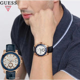 Guess Pinnacle Chronograph White Dial Blue Leather Strap Watch For Men - W0673G6 Authentic Buy Shop Now