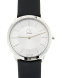 Calvin Klein Minimal Silver Dial Black Leather Strap Watch for Women - K3M221C6 Authentic Buy Shop Now
